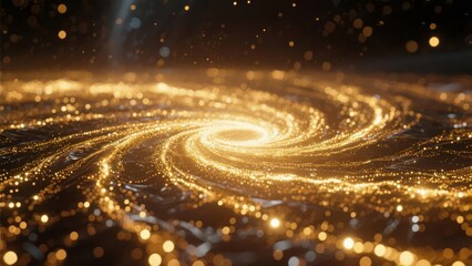 Wall Mural - Golden Spiral Galaxy with Shimmering Particles