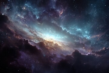 Wall Mural - stunning night cosmos filled with vibrant galaxy clouds and nebulae showcasing the beauty of deep sp