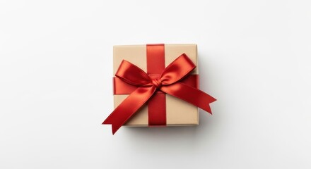 Wall Mural - Gift box with red ribbon isolated on white background