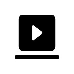 Illustration of a black laptop with a white play button on the screen in a simple and modern style design