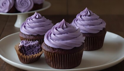 Wall Mural - plate of ube cupcakes with purple icing