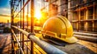 © MdIskandar - Yellow Hard Hat on Construction Site at Sunset