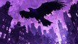© Yani - Dark raven soars above a purple cityscape