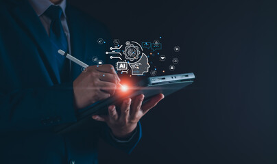 ai technology, artificial intelligence software concept, man using technology smart robot ai tech fo