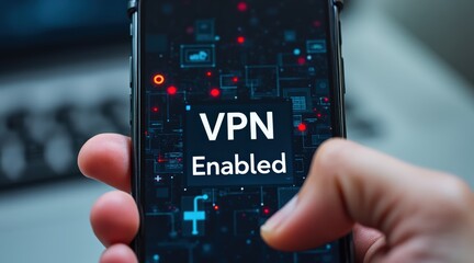 vpn proxy protection connection concept. Smartphone displaying 