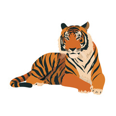 Wall Mural - tiger isolated in White Background, tiger vector, Flat lay vector illustration