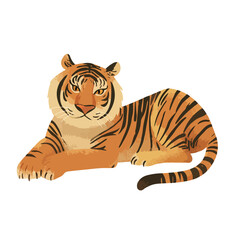 Wall Mural - tiger isolated in White Background, tiger vector, Flat lay vector illustration