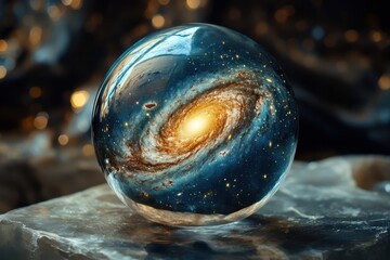 Wall Mural - galaxy rotating vividly inside a captivating marble sphere revealing cosmic beauty, the galaxy rotat