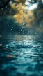 © Konikon Graphic - Water Drop Falling Creates Ripples on Puddle Surface