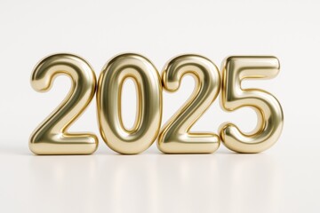 Wall Mural - golden 2025 numbers on bright background symbolizing new year celebration in glossy graphic style fo