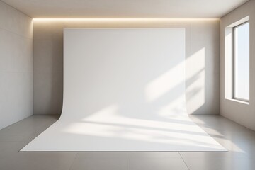 Wall Mural - minimalist white backdrop in studio with natural light and clean interior for mockup or branding des