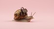 © malshan - Adorable snail wearing a tiny backpack against a soft pink background ready for a slow adventure