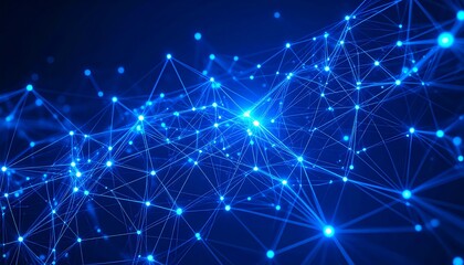 Abstract blue network; glowing nodes and lines