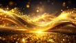 © safitri - Abstract gold waves shimmering with glitter, set against a dark background