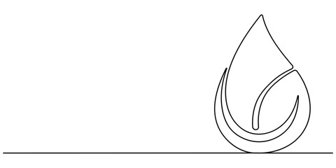 Blue Water Drop One Line Drawing Minimalist Style Liquid Shape Illustration, Vector Illustration. 