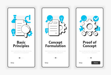 Wall Mural - technology readiness levels mobile onboarding screen. research stage of innovation ux ui illustratio