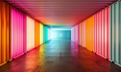 Colorful light tunnel with vertical stripes abstract modern perspective