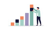 © Miarzi - Business Growth Illustration: A professional individual meticulously places blocks to construct a colorful bar graph, symbolizing advancement and market success.