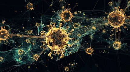 Malware spreading through computer networks with intricate connections and digital particles visualized
