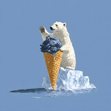 Polar Bear Holding Melting Ice Cream on Drifting Ice