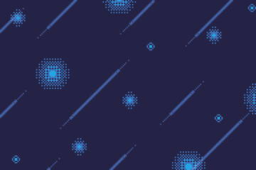 Wall Mural - Dark Rain with Light Particles Background, Pixel Art Style, Blue Tone