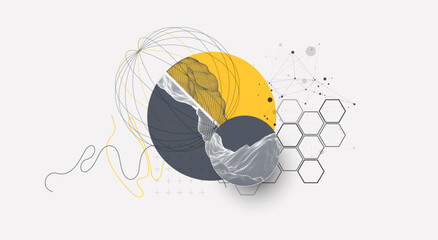 Wall Mural - abstract wireframe background. modern science or technology art elements. surface illustration insid