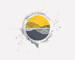 Wall Mural - Abstract wireframe background. Modern science or technology art elements. Surface illustration inside circles