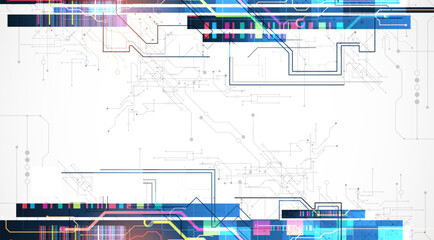 Wall Mural - technological background with colorful squares glowing on a blue gradient. vector.
