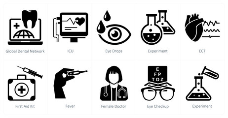 Wall Mural - a set of 10 mix icons as global dental network, icu, eye drops