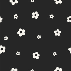 Wall Mural - seamless floral pattern. endless background with cute daisies, simple groovy flowers. black and whit