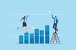 © Nuthawut - Raise the bar increase standard or benchmark for business improvement, growth or growing process, increase expectation, profit or assessment concept, business people raise the bar on graph diagram.