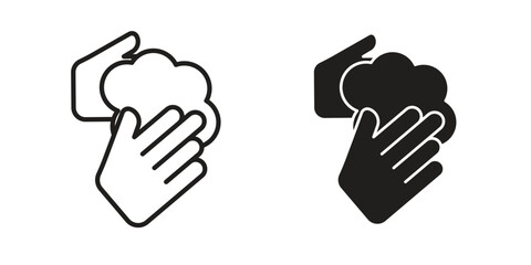 Wall Mural - sanitize hands icon set, line and black glyph style for food app website.