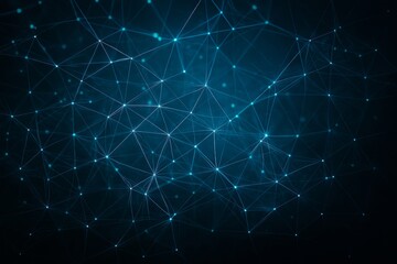 Wall Mural - Glowing blue polygonal network of connected dots and lines on a dark background illustrating digital communication and technology concept.