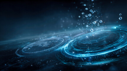 Wall Mural - a futuristic and sleek abstract digital technology design featuring circular panels with glowing blu