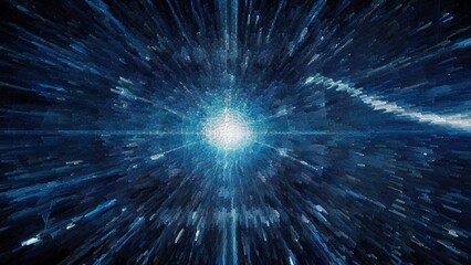 Wall Mural - Technology, energy, and innovation converge in this dynamic blue background featuring flowing particle streams, textured surfaces, and extruded elements, creating a powerful futuristic aesthetic ideal