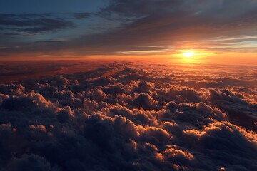 luminous cosmic sunset above expansive cloud ocean