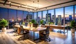 © adam - Modern office with city view at dusk