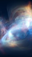 Poster - ethereal multicolor smoke or energy cloud flowing through dark space with glowing pastel highlights