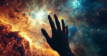 Wall Mural - Hand reaching towards nebula