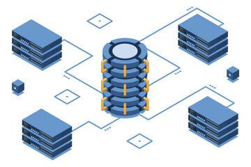 Wall Mural - isometric cloud database. database with cloud server. cloud storage. data transmission technology. i