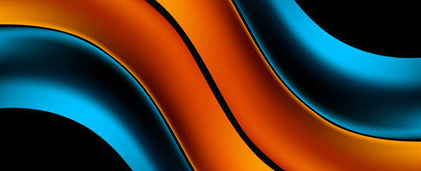 Wall Mural - 3D blue yellow abstract background with overlapping layers on dark space with flowing wave effect decoration. Vector illustration