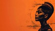 © anna - A stylized portrait of a young African woman with a headpiece, set against an orange background. The artwork emphasizes cultural heritage and identity.