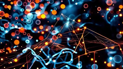 Wall Mural - Abstract data visualization with bright lights and network. Useful for presentations about technology, innovation and digital world.
