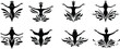 © Kawsar - Set of crowned woman silhouettes with abstract natural swirls. Queen, goddess, or beauty pageant winner logo and icon collection.