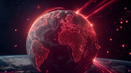 Wall Mural - the image shows a conceptual visualization of the earth, prominently displaying continents illuminat