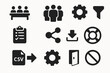 © Hubba Bubba - Business and office silhouette icon set. essential work symbols in silhouette style