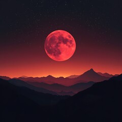 Wall Mural - Romantic moonlight scene with red moon and glowing sky high resolution picture
