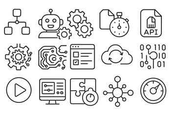 Technology and digital line icon set. tech, interface, cloud, and data line collection