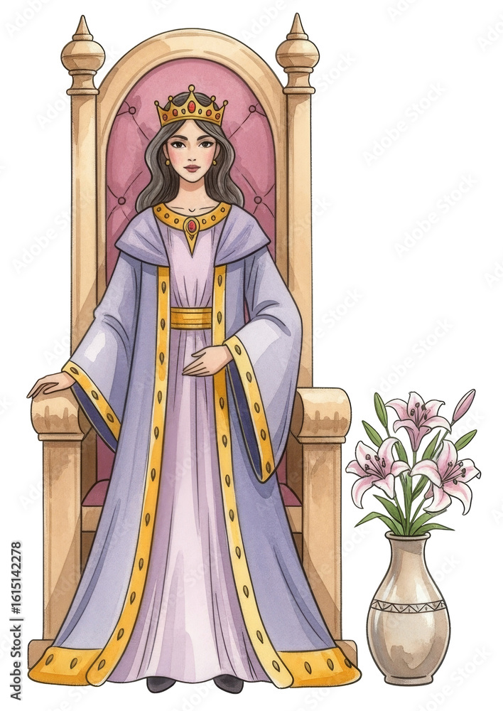 queen esther on her throne, a royal watercolor painting の Stock イラスト ...