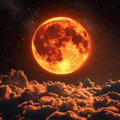 Wall Mural - Space view featuring red moon and cloudy atmosphere night high resolution picture